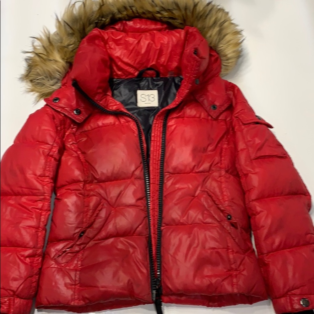 S13 red winter duck down girls jacket
